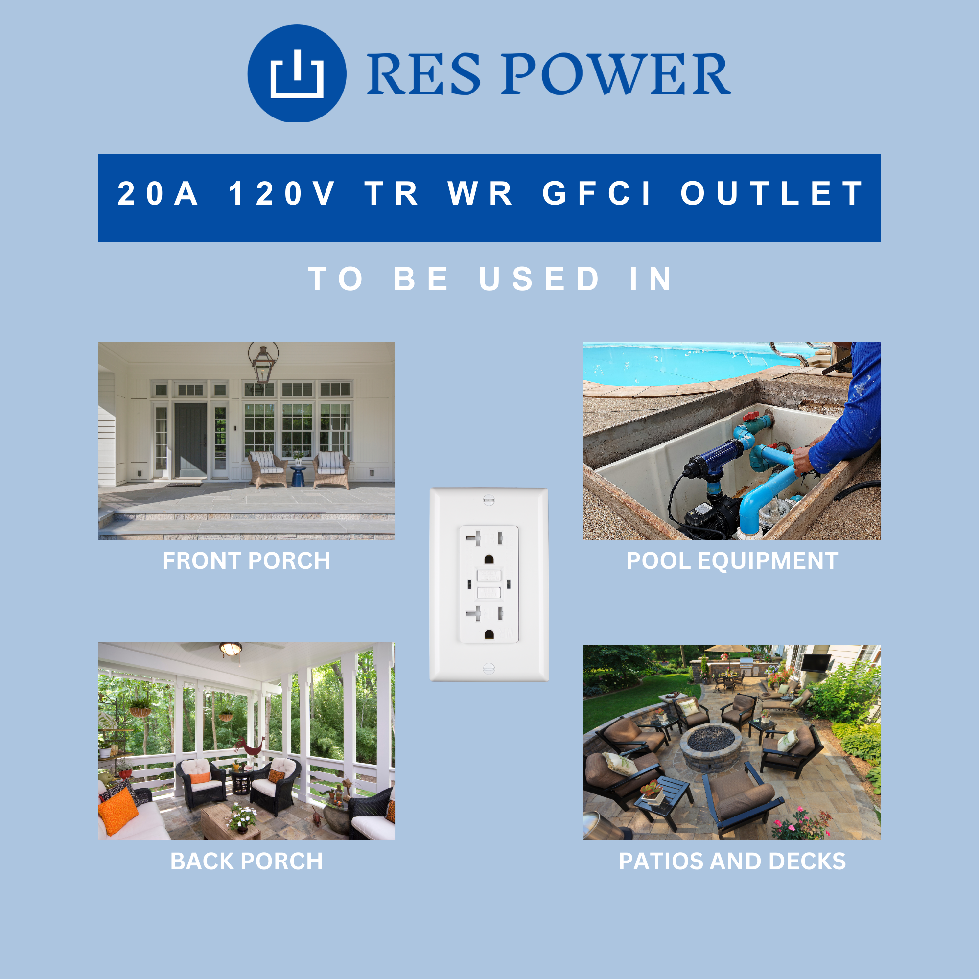 Outdoor 20 Amps GFCI Outlet, 120 Volts, Tamper Resistant, Weather Resistant, UL Listed, White